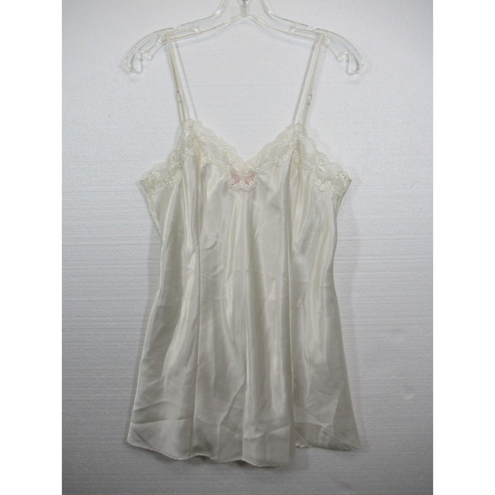 Vintage 90s Victoria's Secret Satin Slip Chemise Women Medium Ivory Babydoll